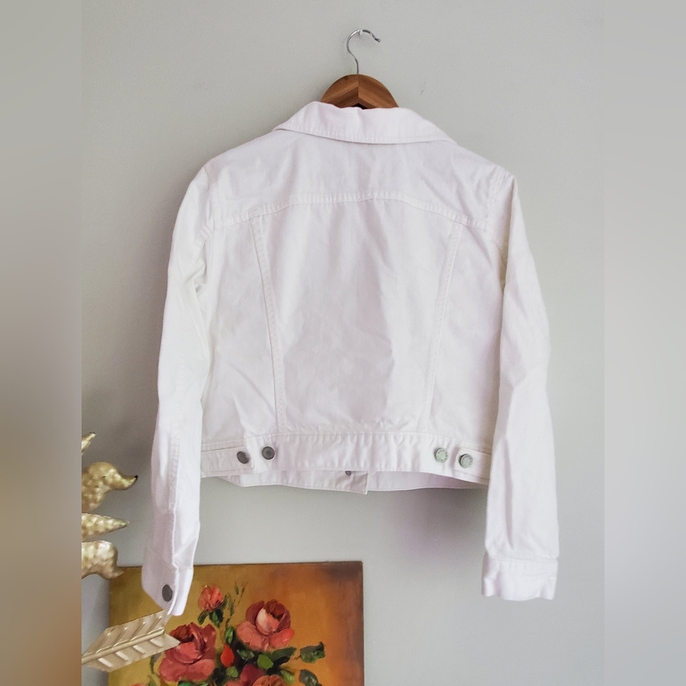 ANA Women's White Cropped Distressed Denim Jacket Size XL - Picture 8 of 8